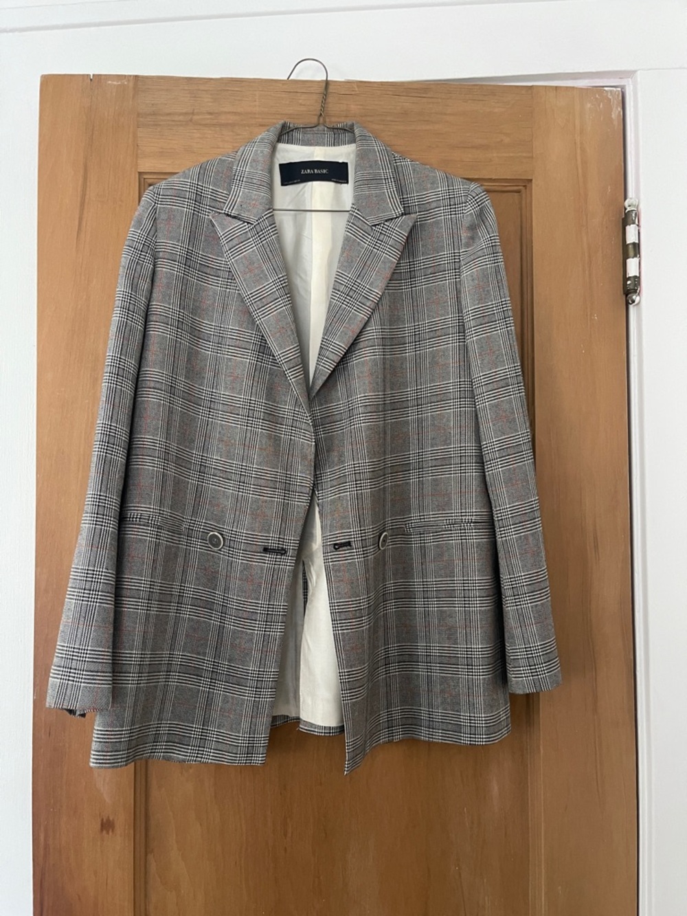 Zara Plaid Blazer in Gray with Black and Brown Checks